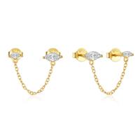 Elegante Elenza Goudkeurige Oorbellen met Ketting en Zirkonia - Luxe Dames Sieraad
