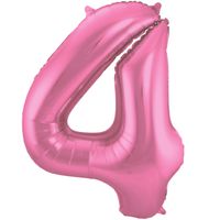 Folie ballon van cijfer 4 in het roze 86 cm