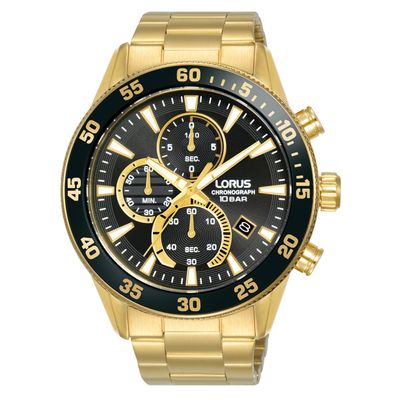 Lorus RM330JX9 Horloge Chronograaf staal goudkleurig-zwart 45 mm