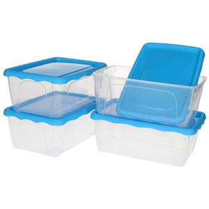 Vershoudbakjes Hega - set van 4x stuks - 1 liter - transparant/blauw - L18 x B12 x H12 cm