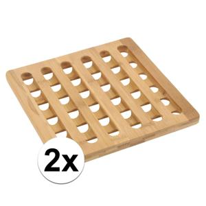 Pannenonderzetter - 2x - bamboe hout - L20 x B20 x H1 cm - hittebestendig