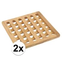 Pannenonderzetter - 2x - bamboe hout - L20 x B20 x H1 cm - hittebestendig