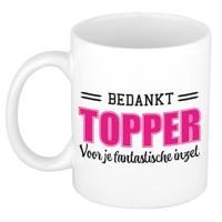 Collega cadeau koffiemok - beker - Bedankt Topper - voor je fantastische inzet - wit/roze