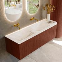 Badmeubel Mondiaz Kurve-Dlux | 145 cm cm | Meubelkleur Ruby | Wastafelkleur Frappe | Solid surface | Dubbel / Links spoelbak | Zonder kraangat(en)
