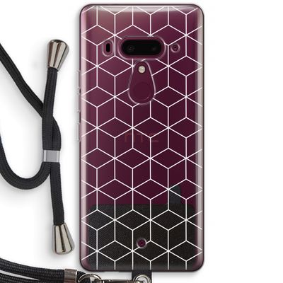 Zwart-witte kubussen: HTC U12+ Transparant Hoesje met koord