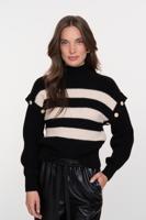 Geisha Pullover Stripe Buttons 54860-23 Trui 999 Black/off-white