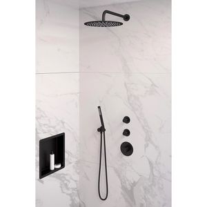 Brauer Black Edition complete inbouw regendouche met staafhanddouche, gebogen wandarm en hoofddouche 30cm set 4 zwart mat