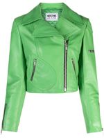 MOSCHINO JEANS veste de moto en cuir à fermeture zippée - Vert