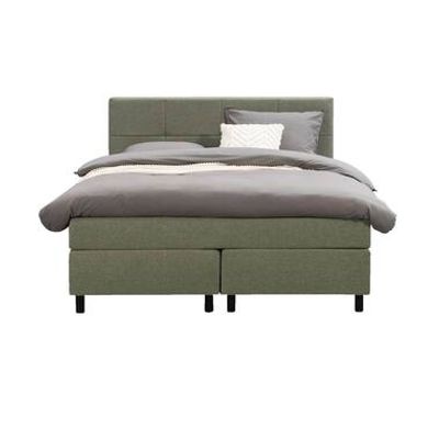 Boxspring Liv geblokt - groen - 140x200 cm - ronde poot - Leen Bakker