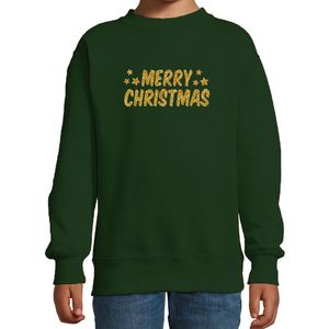 Merry Christmas Kerst sweater / trui groen voor kinderen met gouden glitter bedrukking
