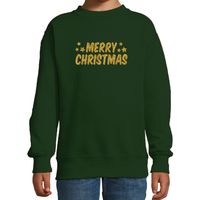 Merry Christmas Kerst sweater / trui groen voor kinderen met gouden glitter bedrukking - thumbnail