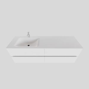 Badkamermeubel Solid Surface BWS Oslo 200x46 cm Mat Wit Wasbak Links (1 kraangat, 4 lades)