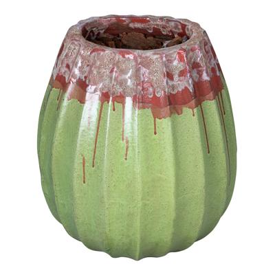 Lionne Groene keramische pot geribbelde bol rond S