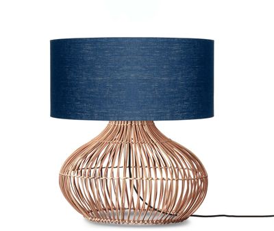 GOOD&MOJO Tafellamp 'Kalahari' Rotan en linnen, 65cm, kleur Naturel/Denimblauw