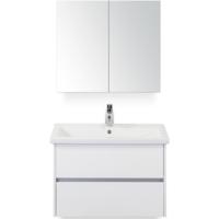 Como Badmeubelset 80 cm - Greeplijst in Kleur Wit Hoogglans - Keramische Wastafel Wit met Spiegelkast