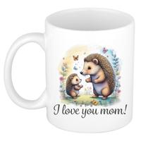 Cadeau koffie/thee mok mama - wit - I love you - egeltjes - 300 ml - Moederdag Cadeau koffie/thee mok mama - wit - I love you - egeltjes - 300 ml - Moederdag