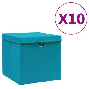 VidaXL Opbergboxen met deksel 10 st 28x28x28 cm babyblauw