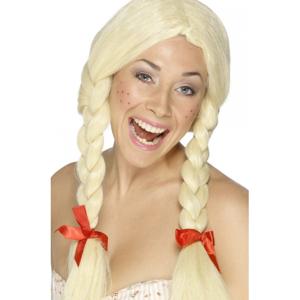 Blonde vlechten pruik verkleedaccessoire voor dames - Carnaval feestartikelen pruik