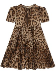 Dolce & Gabbana Kids robe en chiffon à imprimé léopard - Marron