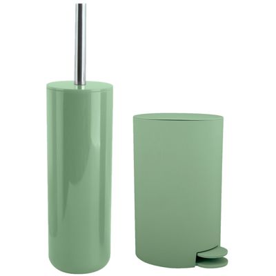 Toiletborstel in houder/pedaalemmer set Moods - kunststof - groen
