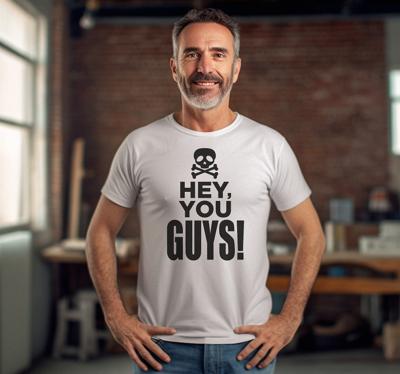 T-shirt met tekst 'Hey you guys'