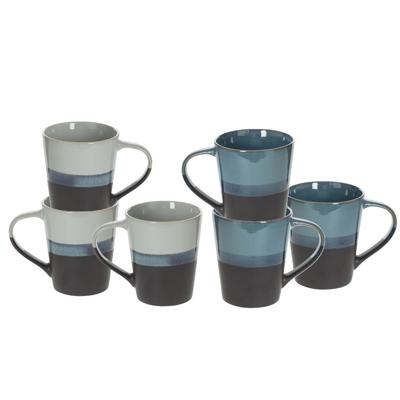 Koffiemokken Lagune - 6x stuks - Keramiek - blauw/grijs - 360 ml - 9 x 10 cm