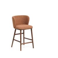 Kave Home Ciselia barkruk H65 dik chenille Terra poot donker hout