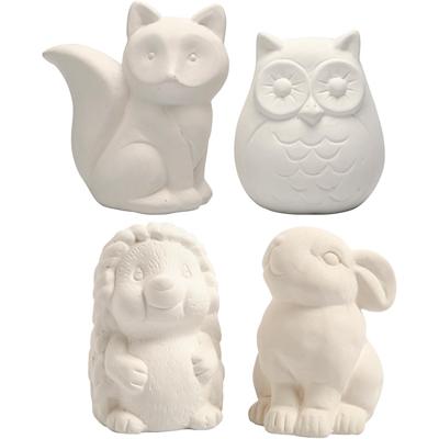 Creativ Company Dierenspaarpot, uil, vos, egel, haas, h: 9-10 cm, wit, 4 stuk/ 1 doos
