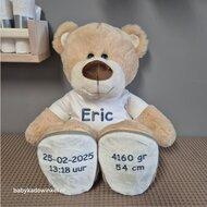 Knuffel Beer Boris 45 cm met geboortegegevens