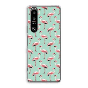 Flamingoprint groen: Sony Xperia 1 III Transparant Hoesje