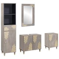 Badkamerkastenset met lade 4 pcs Grijs Massief Mango Hout