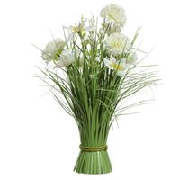 Kunstplant gras narcissen en hortensia - groen - wit - 16 x 40 cm   -