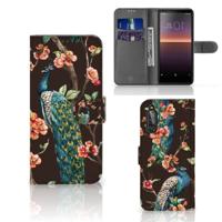 Sony Xperia 10 II | Telefoonhoesje | Met pasjeshouder | Pauw met Bloemen