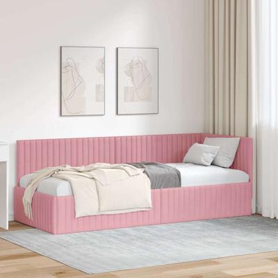 Hoekbedframe met hoofdeinde Roze 80 x 200 cm Fluweel