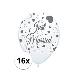 Ballonnen just married - 16x - wit - 30 cm - bruiloft