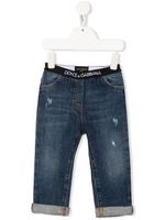 Dolce & Gabbana Kids jean à taille à logo - Bleu