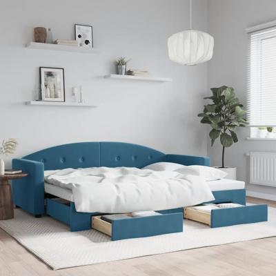 Slaapbank met onderschuifbed en lades 80x200 cm fluweel blauw