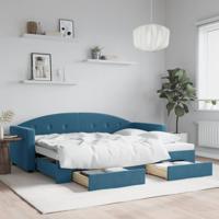 Slaapbank met onderschuifbed en lades 80x200 cm fluweel blauw