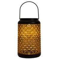 Solar lantaarn - voor buiten - D12,5 x H20 cm - amber glas - tafellamp
