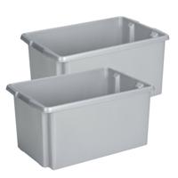 Sunware opslagbox Nesta - 2x - kunststof - 51 liter - grijs - 59 x 39 x 29 cm - stapelbaar