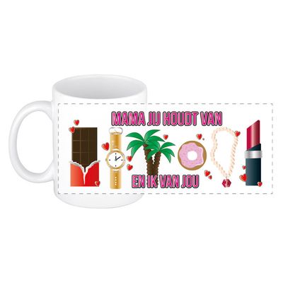 Moederdag mok - mama ik hou van jou - wit - 300 ml - keramiek