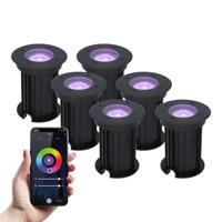 Set van 6 Maisy Smart Grondspots Rond - Ø12cm - 5.5 Watt 345 lumen - RGBWW - Wifi + Bluetooth - Bestuurbaar via app - IP67 waterdicht - Google Home - Amazon Alexa - Zwart