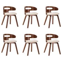 The Living Store Eetkamerstoelen - Set van 6 - Crème en Donkerbruin - Kunstleer - 48x49x68cm