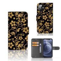 Apple iPhone 12 Mini Hoesje Gouden Bloemen | Portemonnee hoesje