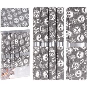 Kerstdiner/diner tafeldecoratie tafellopers met 5x placemats grijs met sneeuwvlokken