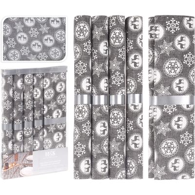 Kerstdiner/diner tafeldecoratie tafellopers met 5x placemats grijs met sneeuwvlokken