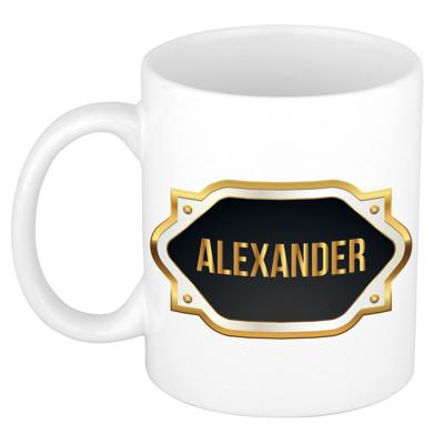 Naam cadeau mok - heren - Alexander - gouden embleem - 300 ml - meester - bedankje Naam cadeau mok - heren - Alexander - gouden embleem - 300 ml - meester - bedankje