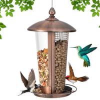 Vogelvoederhuisje om op te Hangen 2 Buizen voor Verschillende Vogelzaden Metalen Vogelvoederdispenser Voederhuisje Vogelvoederstation