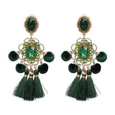 Drop haarbal Earring handgemaakte kwast grote Earring gefranjerde earrings(Green)