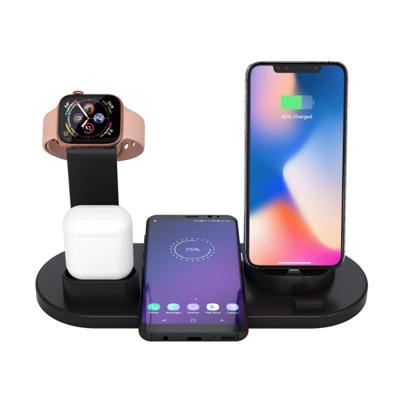 HQ-UD15 5 in 1 micro USB + USB-C/type-C + 8 pin interface mobiele telefoon opladen basis met 8 pin oortelefoon opladen interface & Watch stand (zwart)